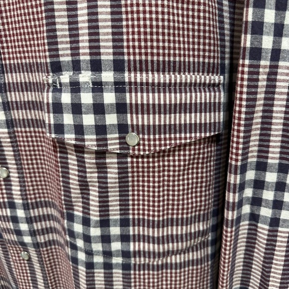 Wrangler Western Shirt Men Size XL Pearl Snap Wine Navy White Cowboy Long Sleeve - Picture 7 of 9